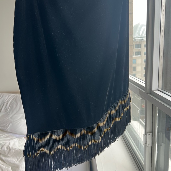 Vintage Frissons Paris velvet fringe & beaded Black Women's Skirt - Picture 9 of 10
